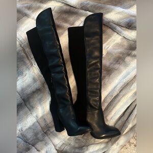 Gianni Bini Street Chic Black Genuine Leather Over Knee Boot